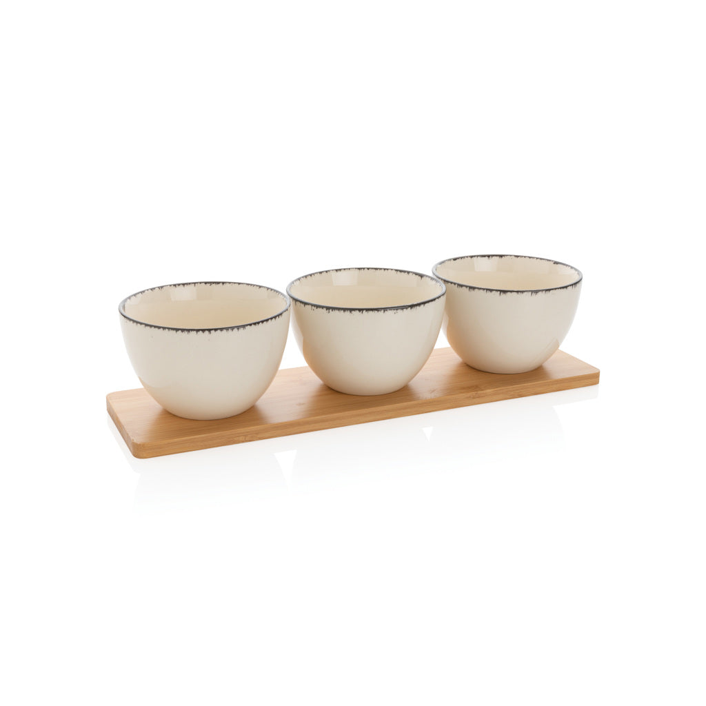Set 3 boluri Ukiyo cu suport din bambus