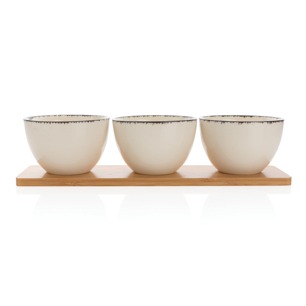 Set 3 boluri Ukiyo cu suport din bambus