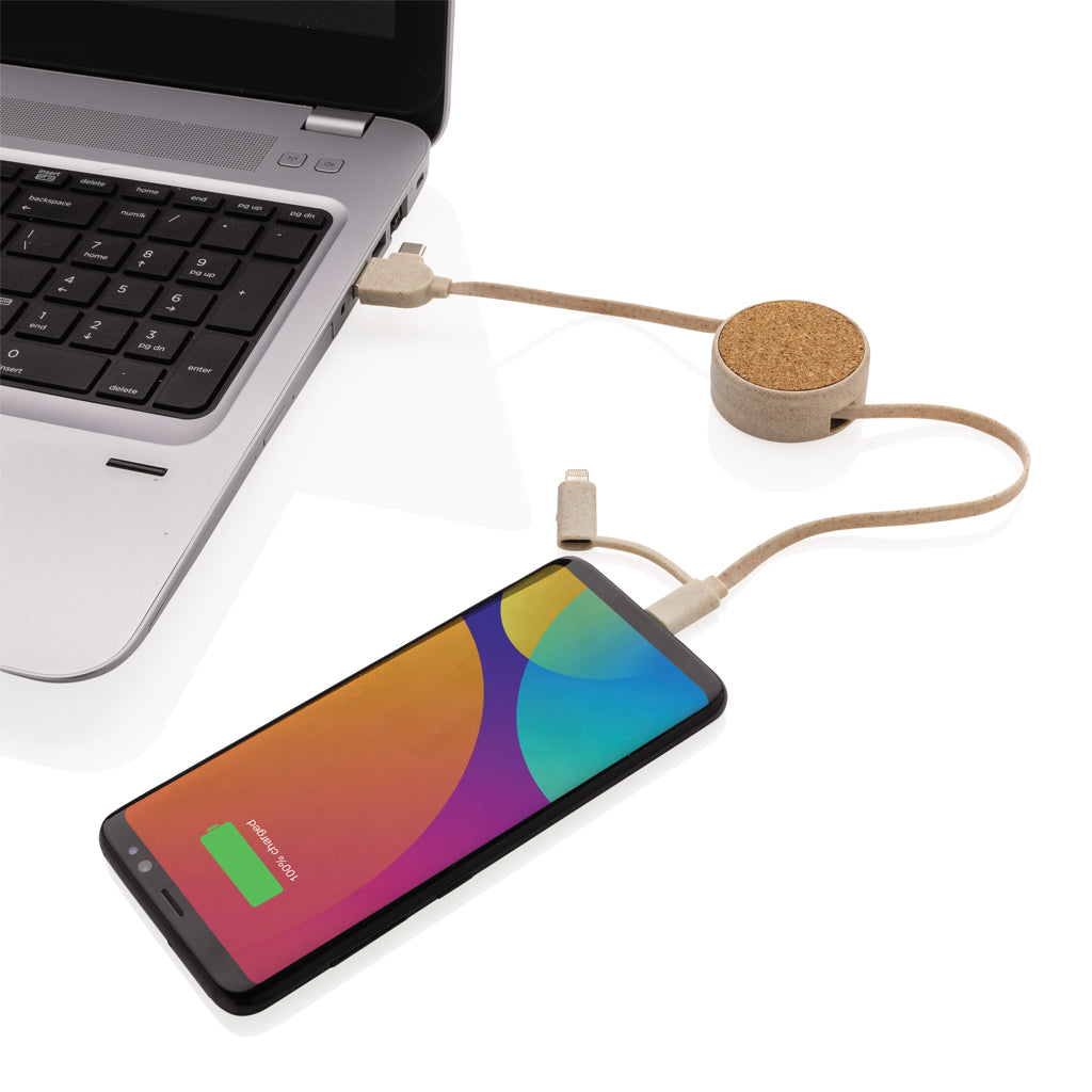 Cablu Retractabil 6-in-1 din Pluta si Grau