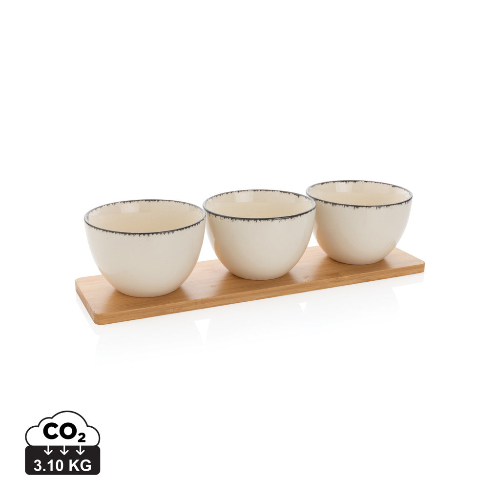Set 3 boluri Ukiyo cu suport din bambus