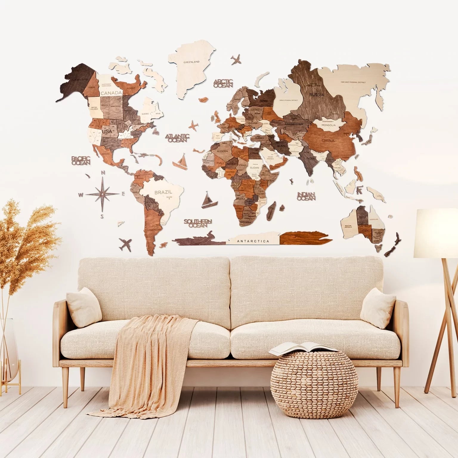 Harta lumii din lemn 3D – Multicolor - Basic - M