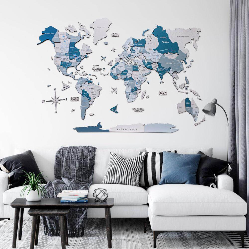 Harta lumii din lemn 3D – Aqua - Basic - XL