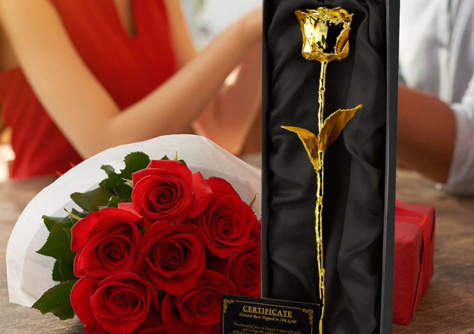 Trandafir aur 24K -- The golden rose in cutie eleganta